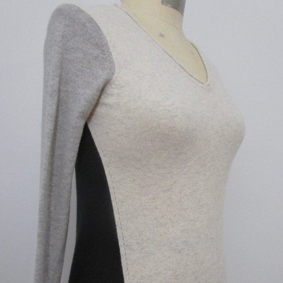 Colorblock CASHMERE Pullover Knit Sweater Black Gray Dove - Picture 1 of 9